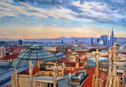2. Buongiorno Milano, olio su carta e sabbia applicata su tela 80x100 cm 2017