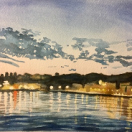 "tramonto sul Porto Antico"20 x 19 cm acquerello su carta Fabriano