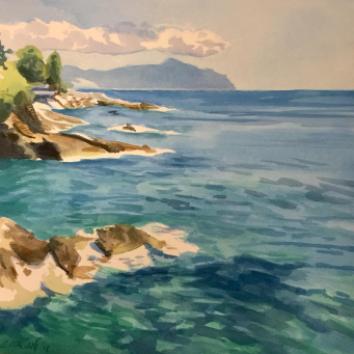 "Portofino visto dalla Passeggiata di Nervi "Acquerello 30 x 30 cm ,2018