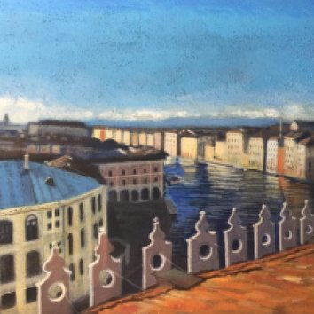 "Venezia vista dalla terrazza del Fondaco dei Tedeschi"Olio su tela , 80 x 100 cm