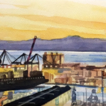 Porto di Genova veduta rettangolare 30 x 40 cm 2019